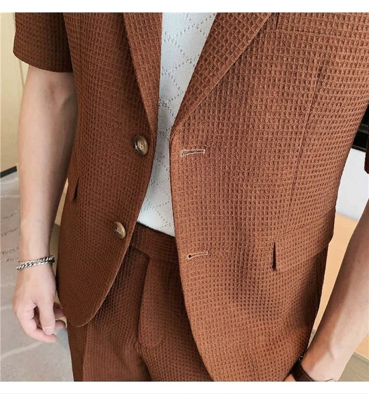 Short Sleeve Lapel Blazer and Shorts Set