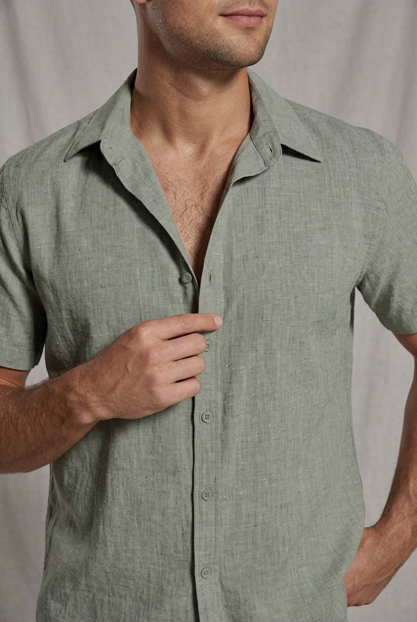 Linen-Look Short Sleeve Shirt and Shorts Set