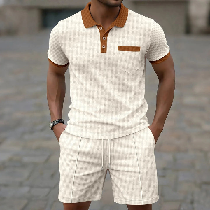Contrast Trim Polo Shirt and Drawstring Shorts Set