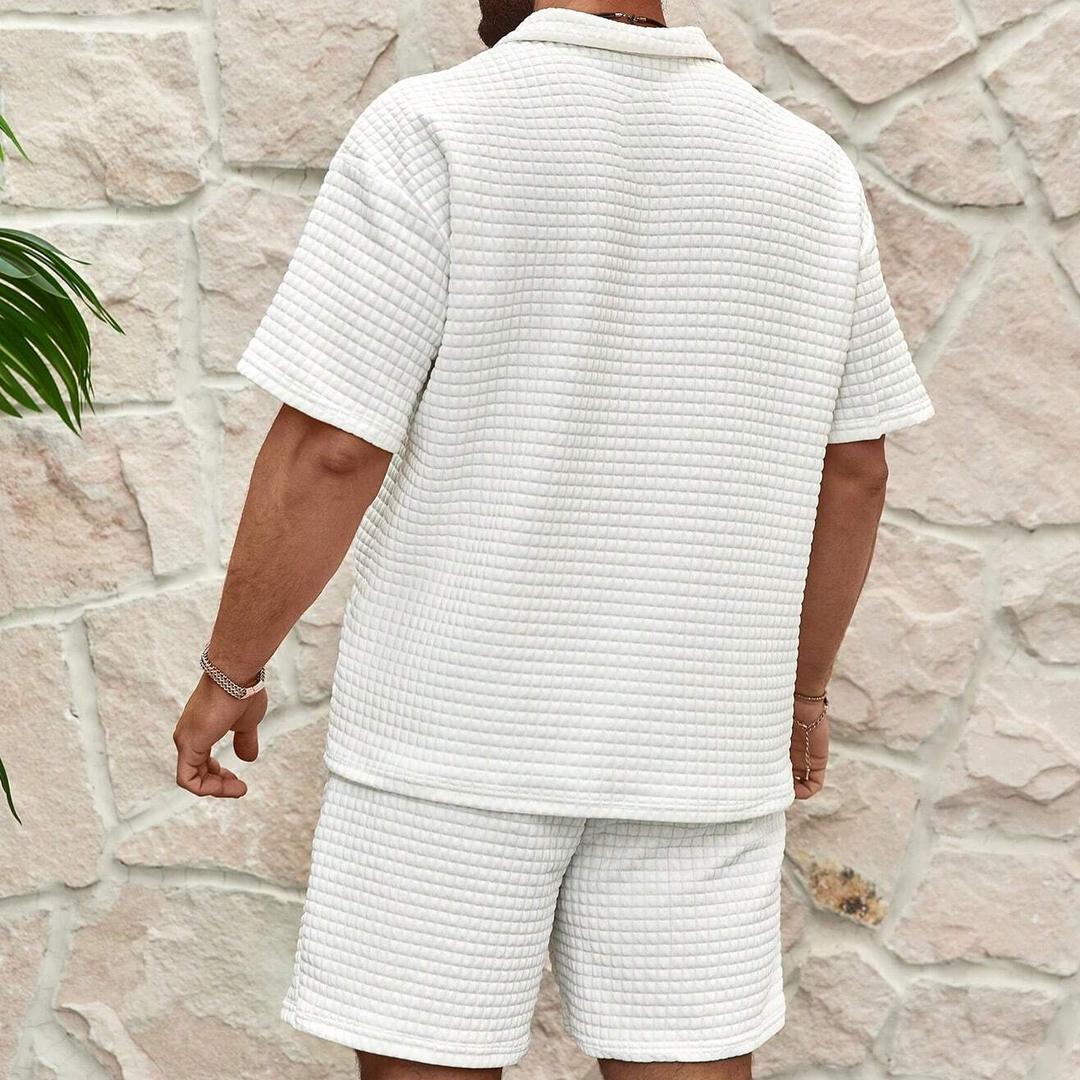 Waffle Texture Zip Polo and Shorts Set