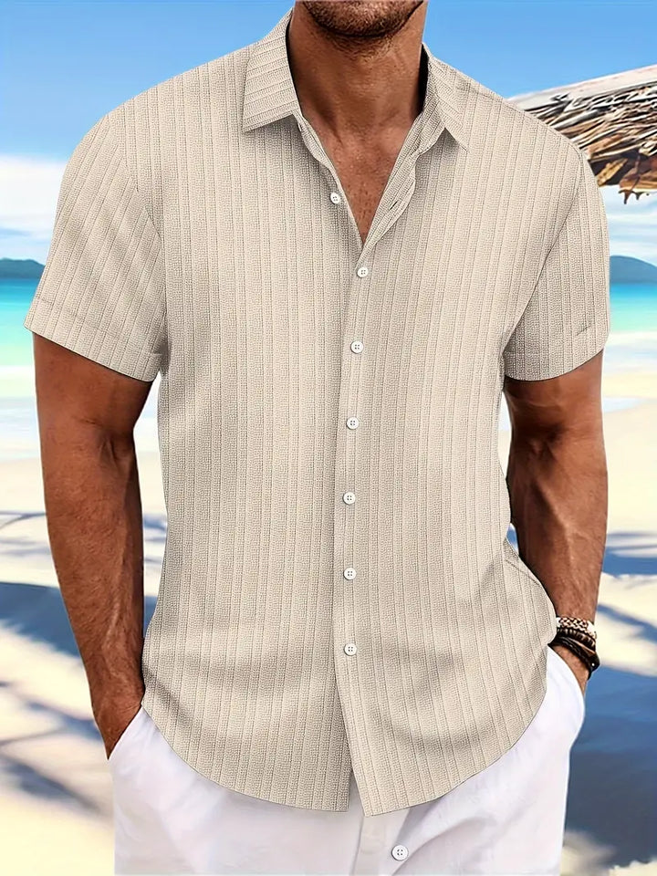 Ribbed Short Sleeve Button Shirt