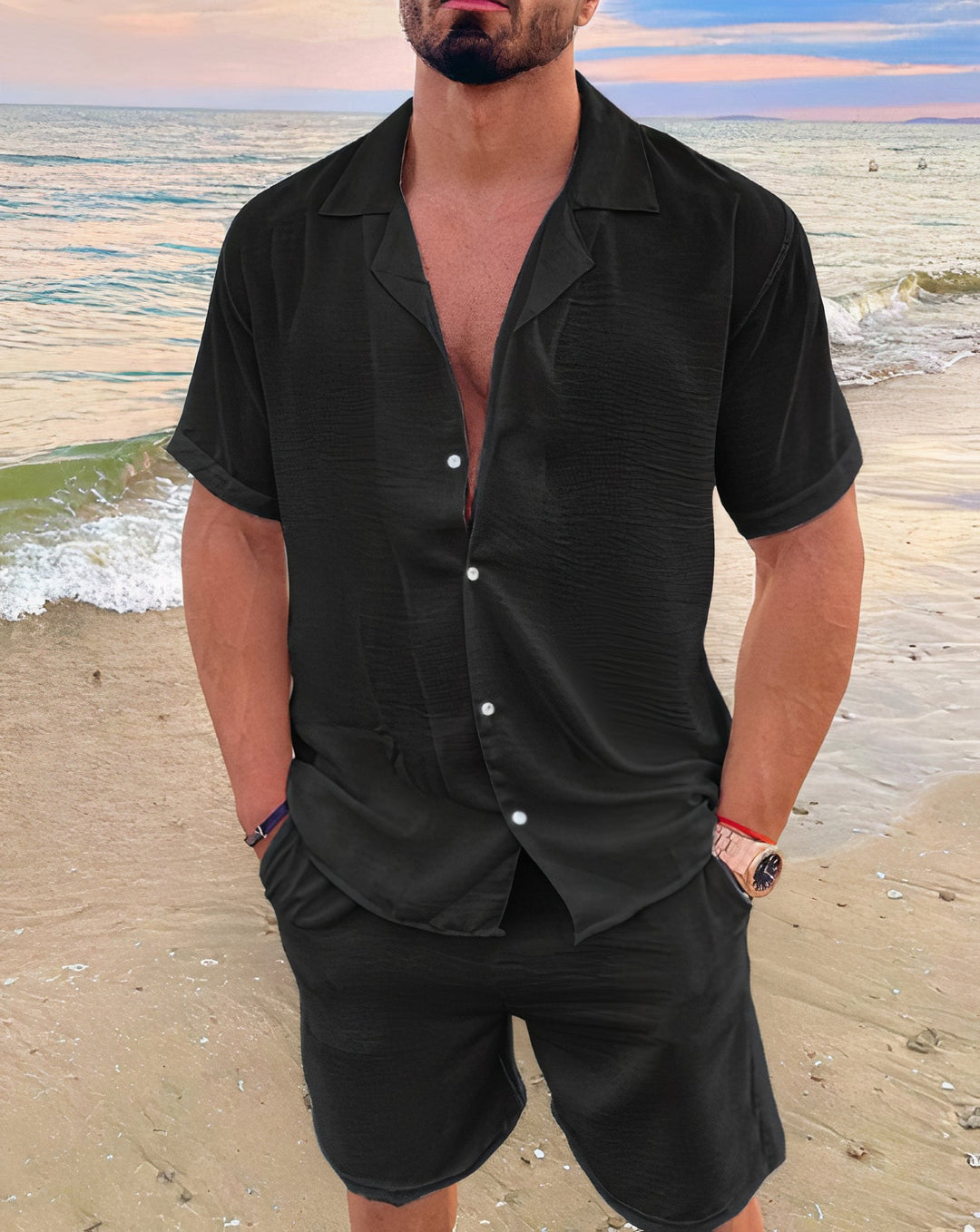 Button-Up Shirt and Shorts Set