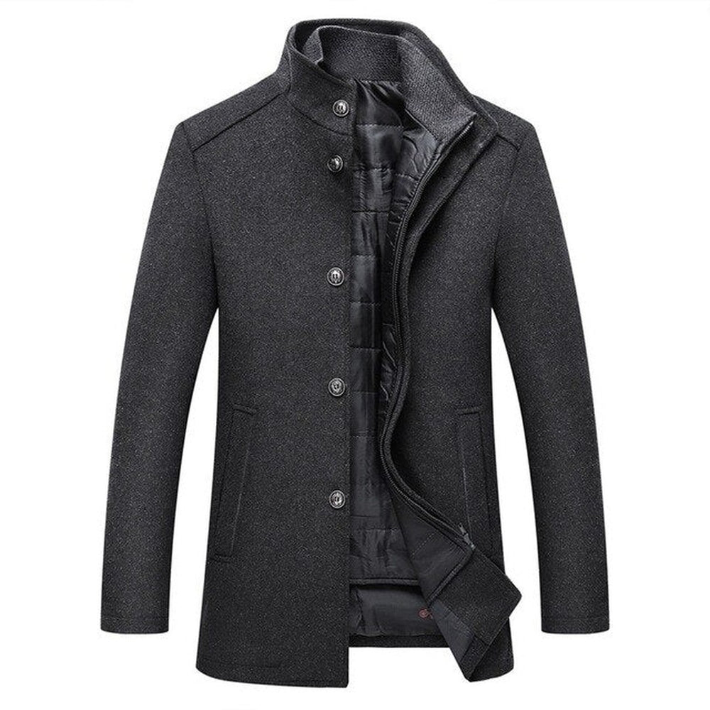 Ellerby Chase - Wool-Look Stand Collar Coat Zip-In Quilted Liner Button Front