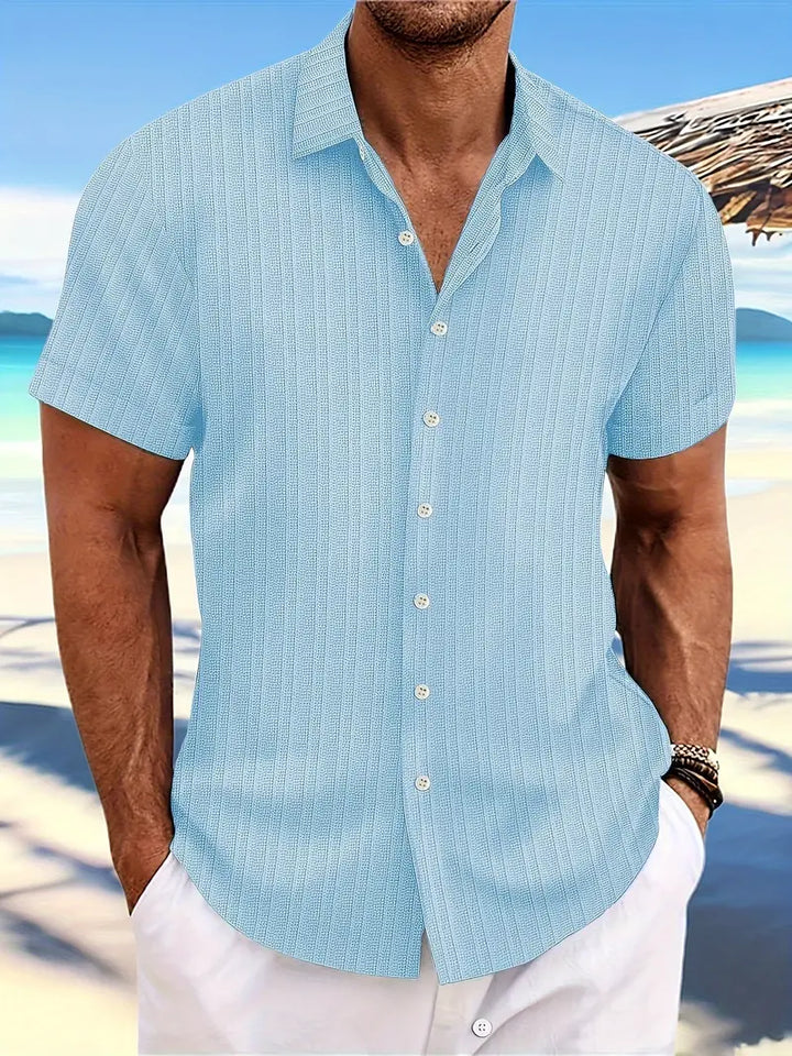 Ribbed Short Sleeve Button Shirt