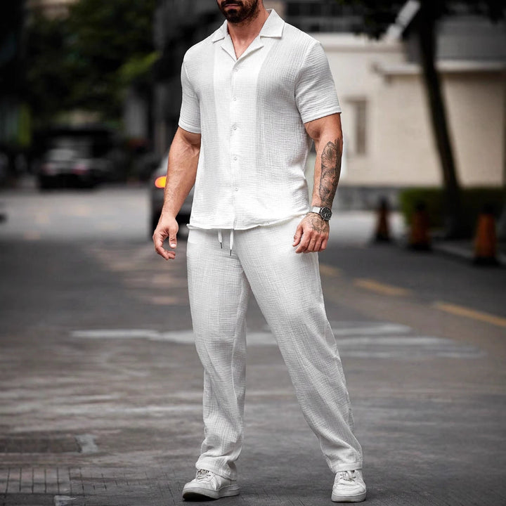 Camp Collar Shirt and Straight Leg Trousers Set
