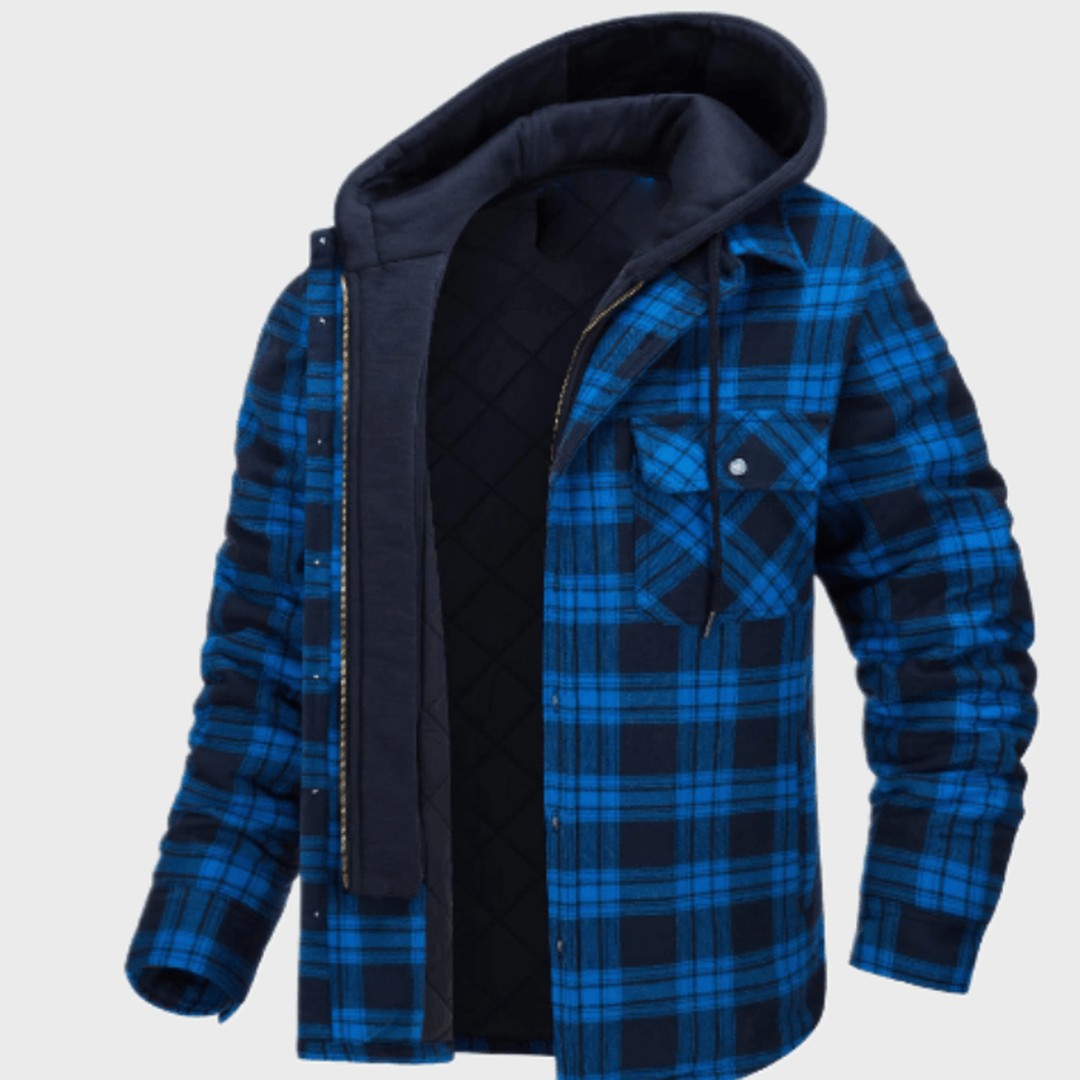 Fernhollow - Quilted-Lined Hooded Plaid Jacket Chest Pocket Button Front
