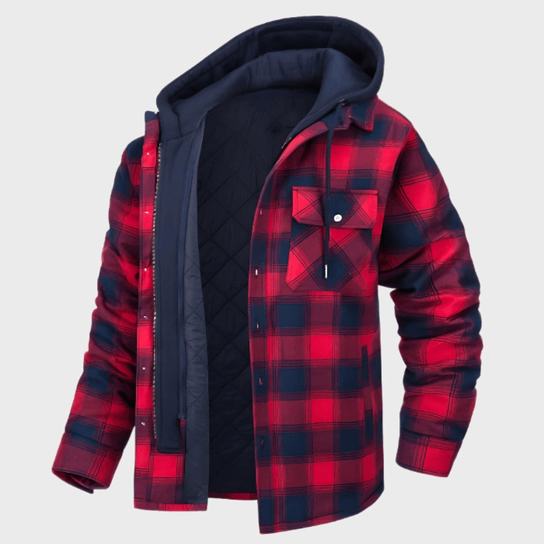 Fernhollow - Quilted-Lined Hooded Plaid Jacket Chest Pocket Button Front