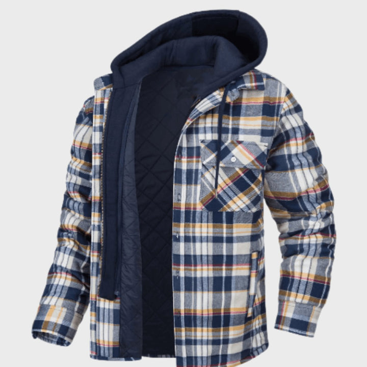 Fernhollow - Quilted-Lined Hooded Plaid Jacket Chest Pocket Button Front
