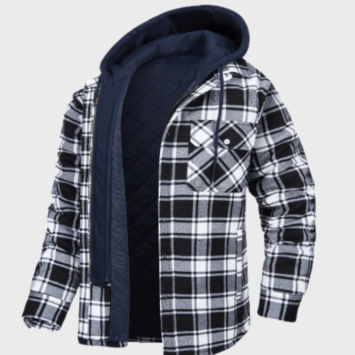 Fernhollow - Quilted-Lined Hooded Plaid Jacket Chest Pocket Button Front