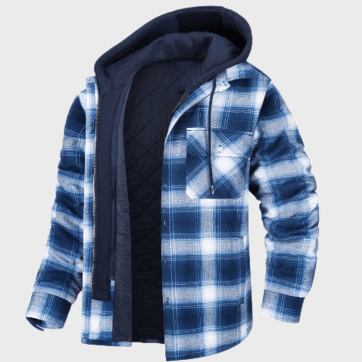 Fernhollow - Quilted-Lined Hooded Plaid Jacket Chest Pocket Button Front