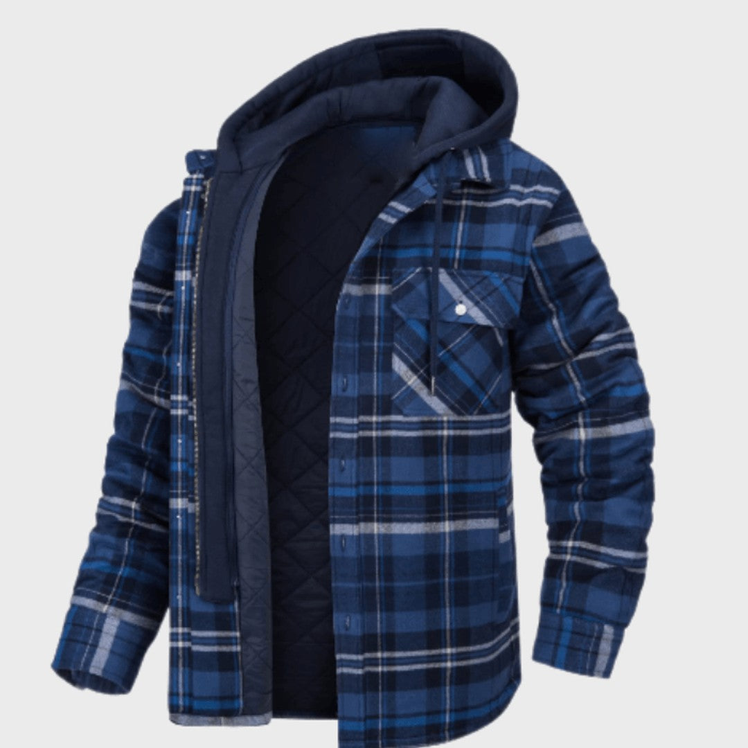Fernhollow - Quilted-Lined Hooded Plaid Jacket Chest Pocket Button Front