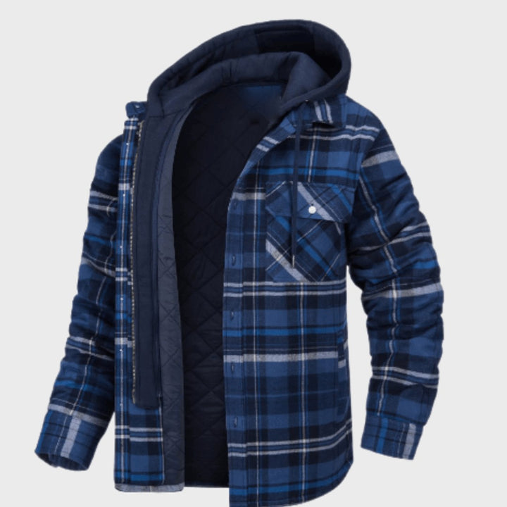 Fernhollow - Quilted-Lined Hooded Plaid Jacket Chest Pocket Button Front
