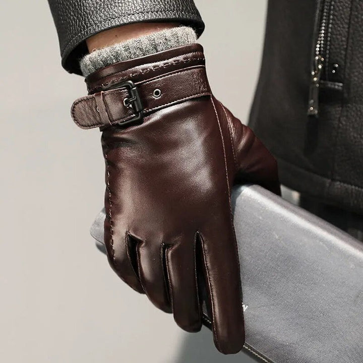 Fleece-lined leather-look glove shown in brown