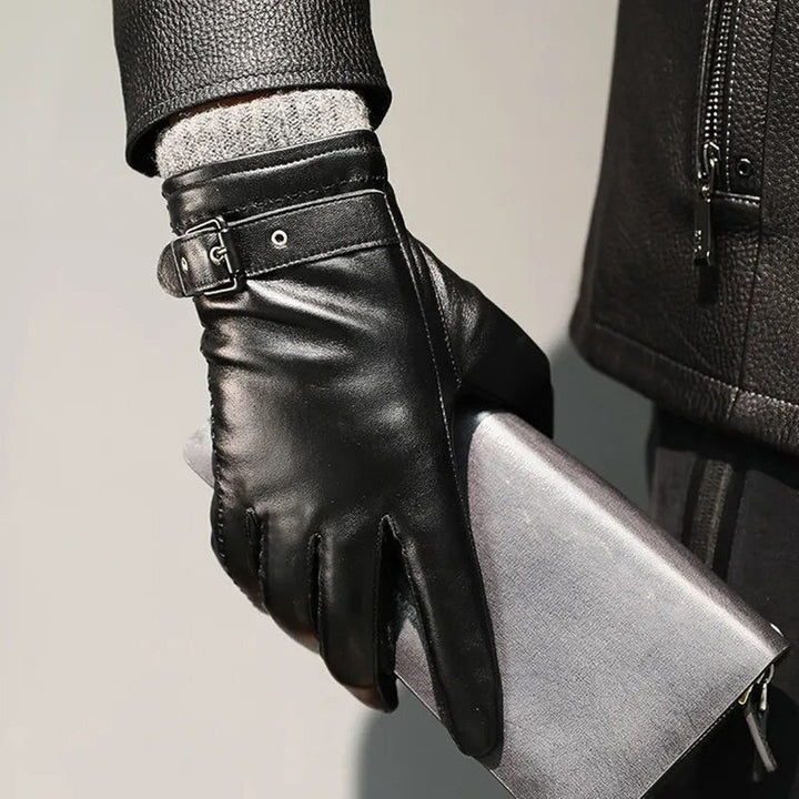 Fleece-lined leather-look glove shown in black