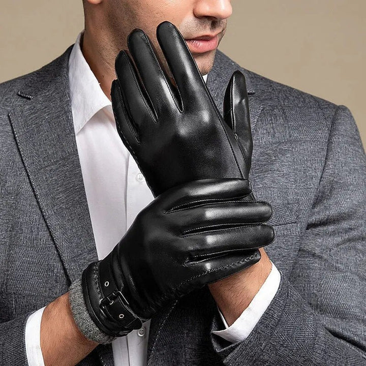 Fleece-lined leather-look glove, styled pair view