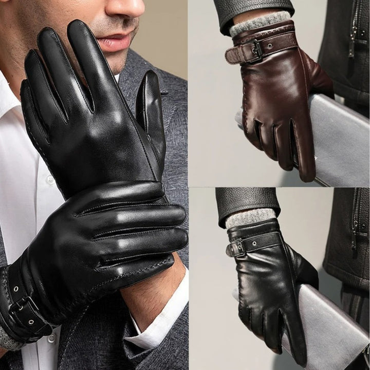 Fleece-lined leather-look glove, close-up detail view