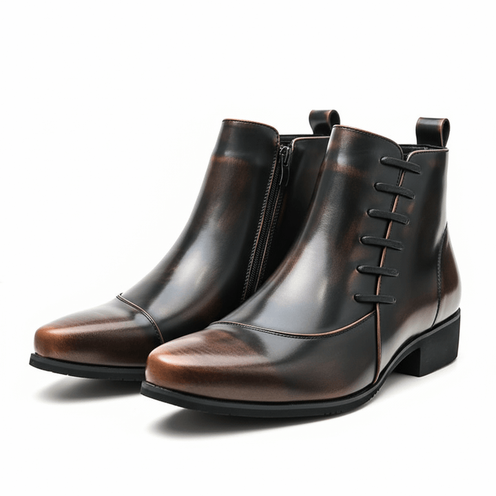 Leather-Look Dress Boots with Brogue Detail