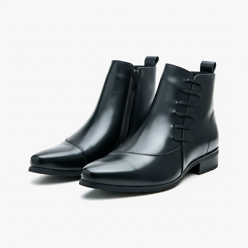 Leather-Look Dress Boots with Brogue Detail