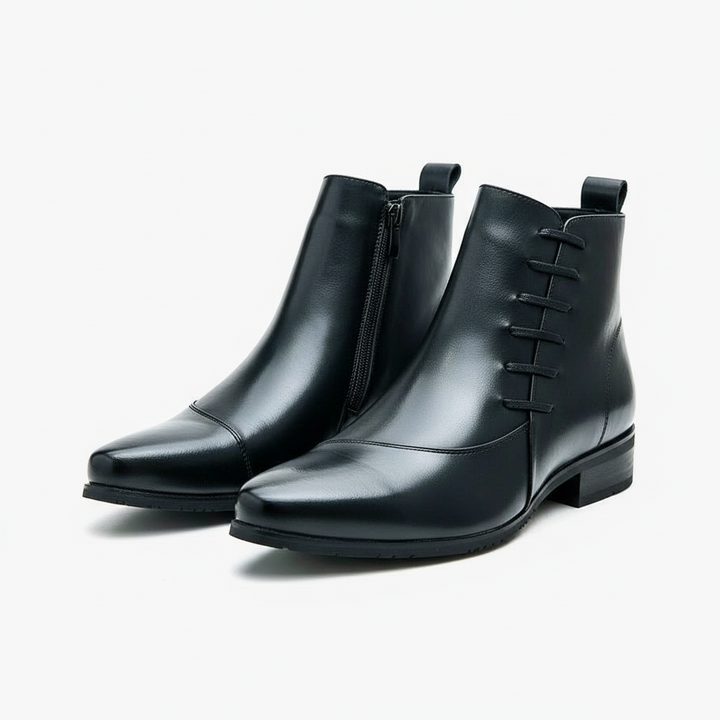 Leather-Look Dress Boots with Brogue Detail