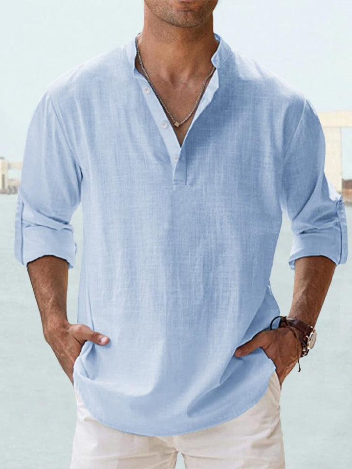 Quarter Button Linen-Look Shirt