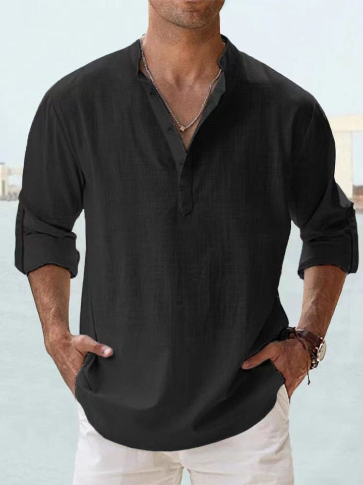 Quarter Button Linen-Look Shirt