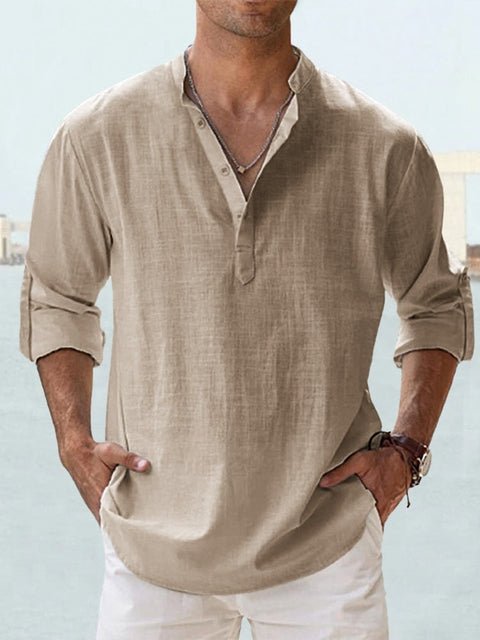 Quarter Button Linen-Look Shirt