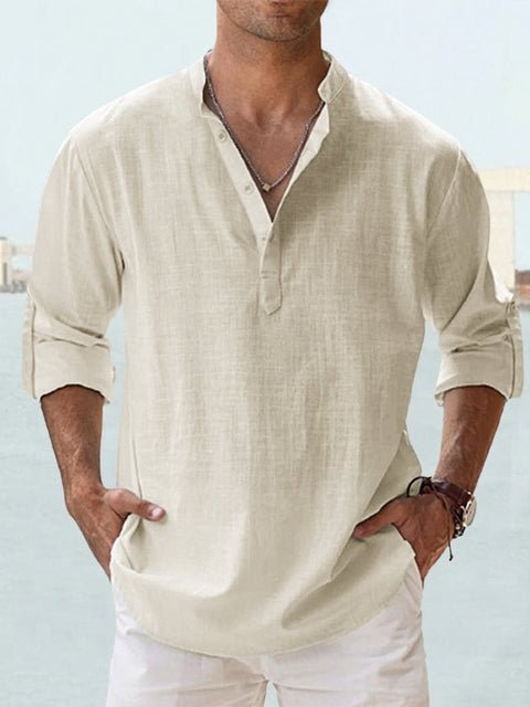 Quarter Button Linen-Look Shirt