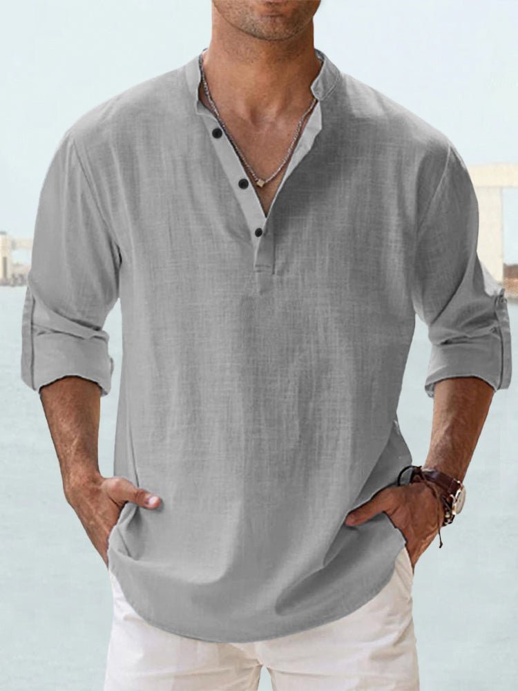 Quarter Button Linen-Look Shirt