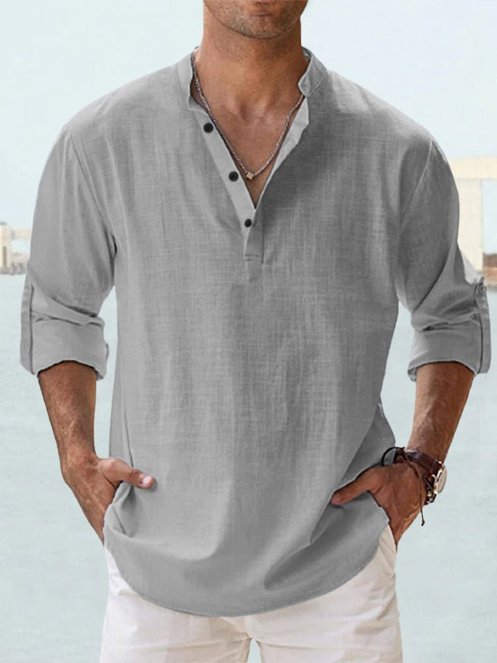 Quarter Button Linen-Look Shirt