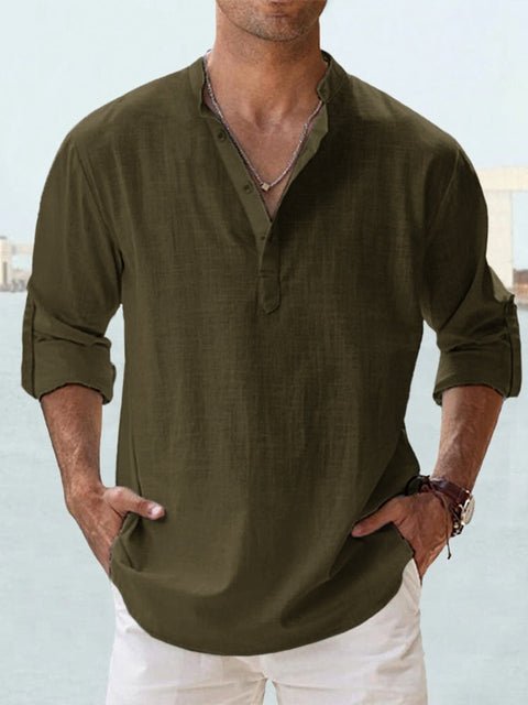 Quarter Button Linen-Look Shirt