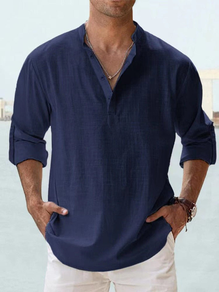 Quarter Button Linen-Look Shirt