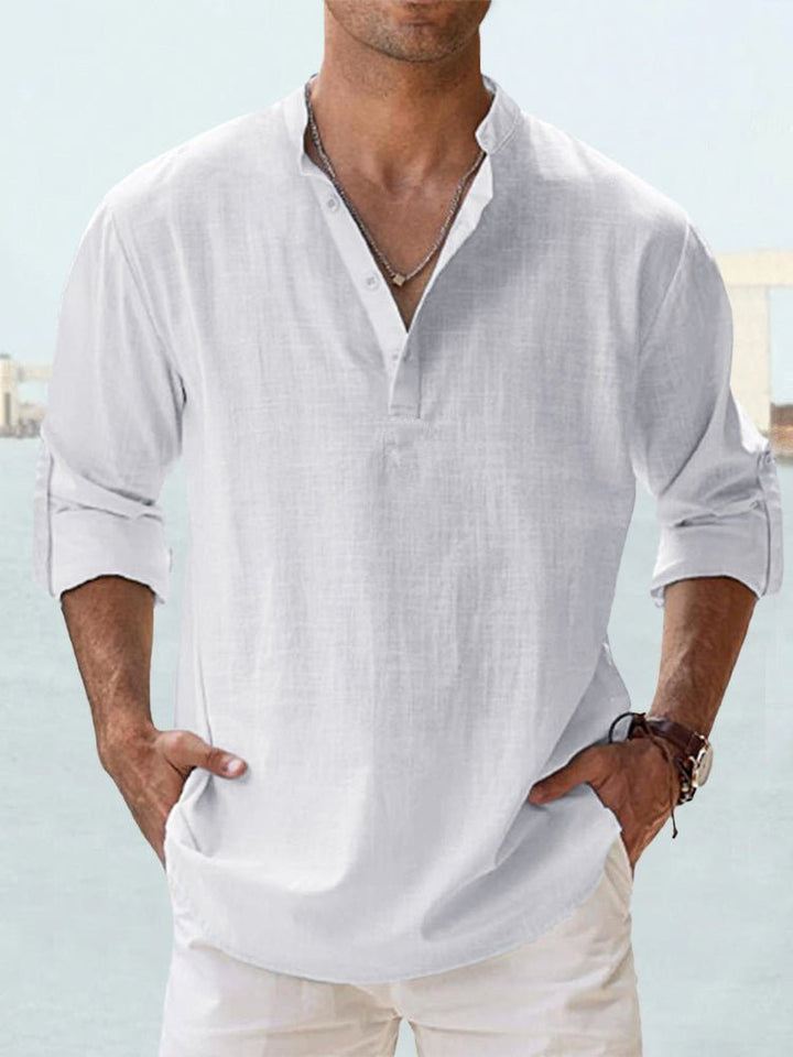 Quarter Button Linen-Look Shirt