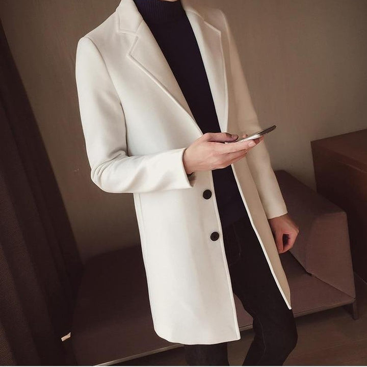 Grantley Court - Wool-Look Overcoat Single-Breasted Notch Lapel Button Front Longline