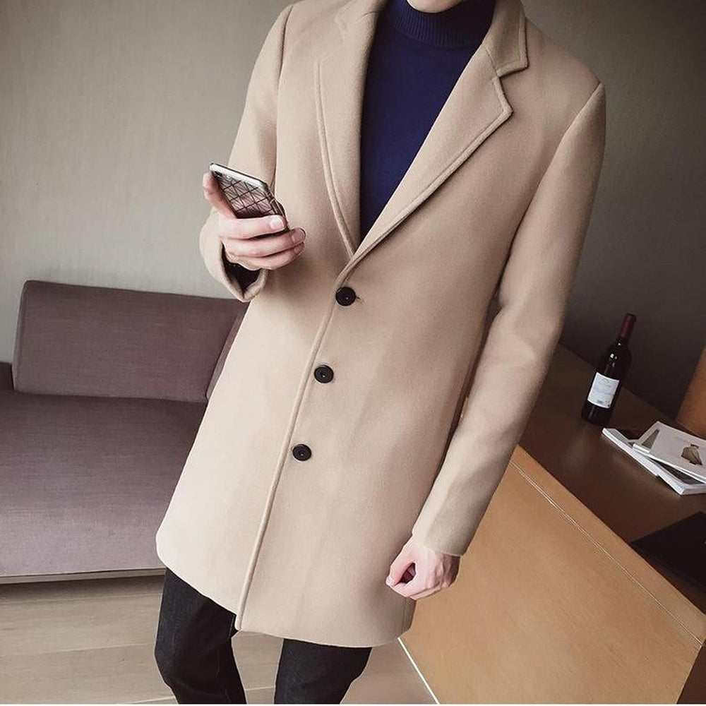 Grantley Court - Wool-Look Overcoat Single-Breasted Notch Lapel Button Front Longline
