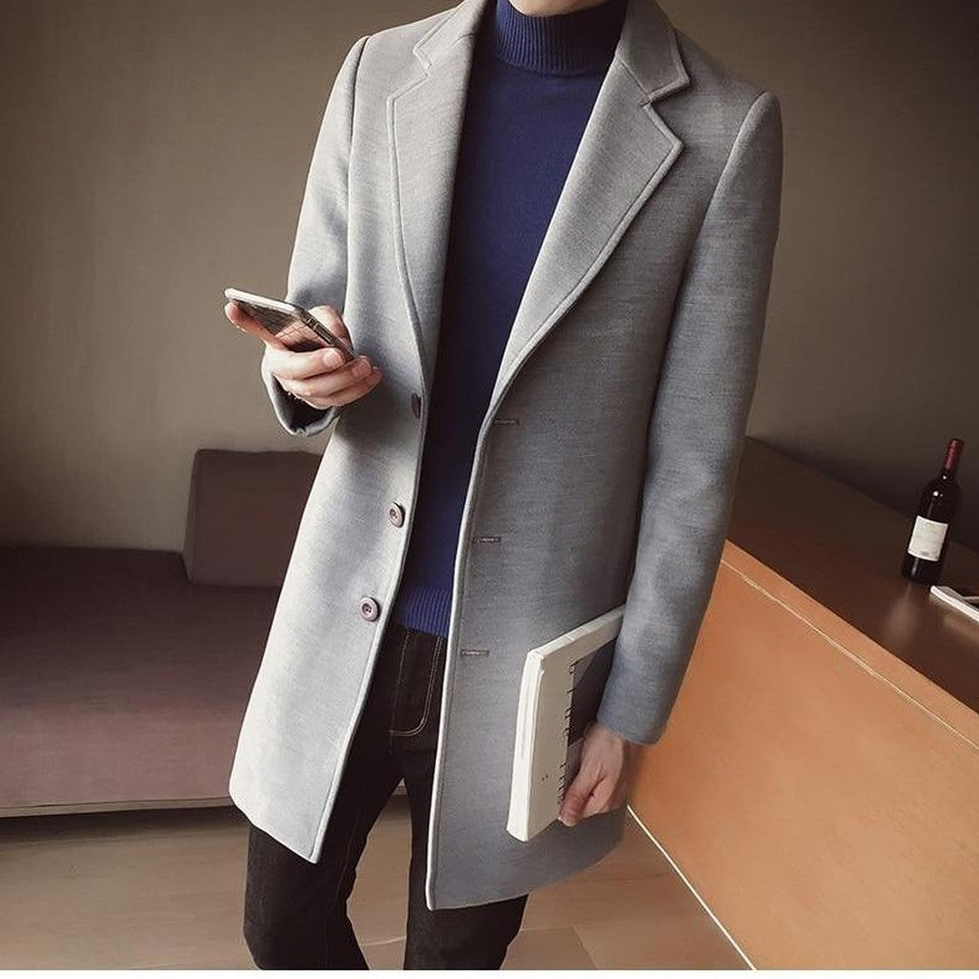 Grantley Court - Wool-Look Overcoat Single-Breasted Notch Lapel Button Front Longline