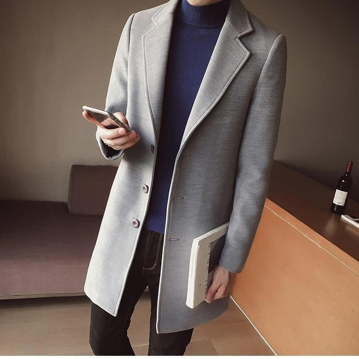 Grantley Court - Wool-Look Overcoat Single-Breasted Notch Lapel Button Front Longline