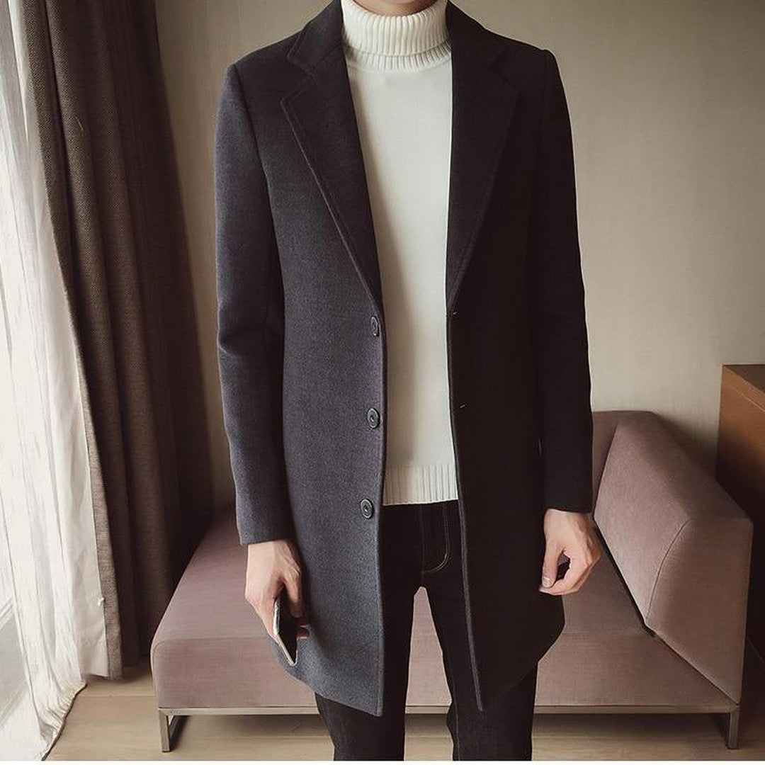 Grantley Court - Wool-Look Overcoat Single-Breasted Notch Lapel Button Front Longline