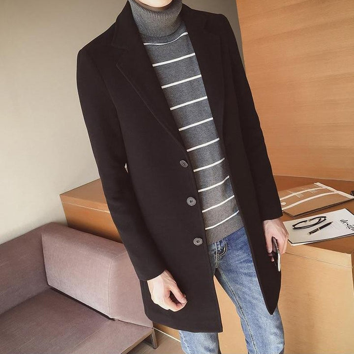 Grantley Court - Wool-Look Overcoat Single-Breasted Notch Lapel Button Front Longline