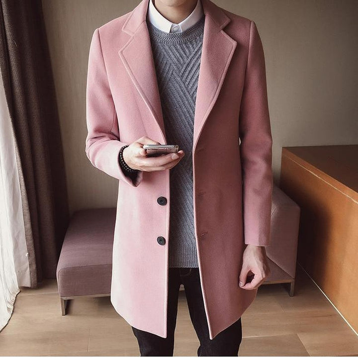 Grantley Court - Wool-Look Overcoat Single-Breasted Notch Lapel Button Front Longline