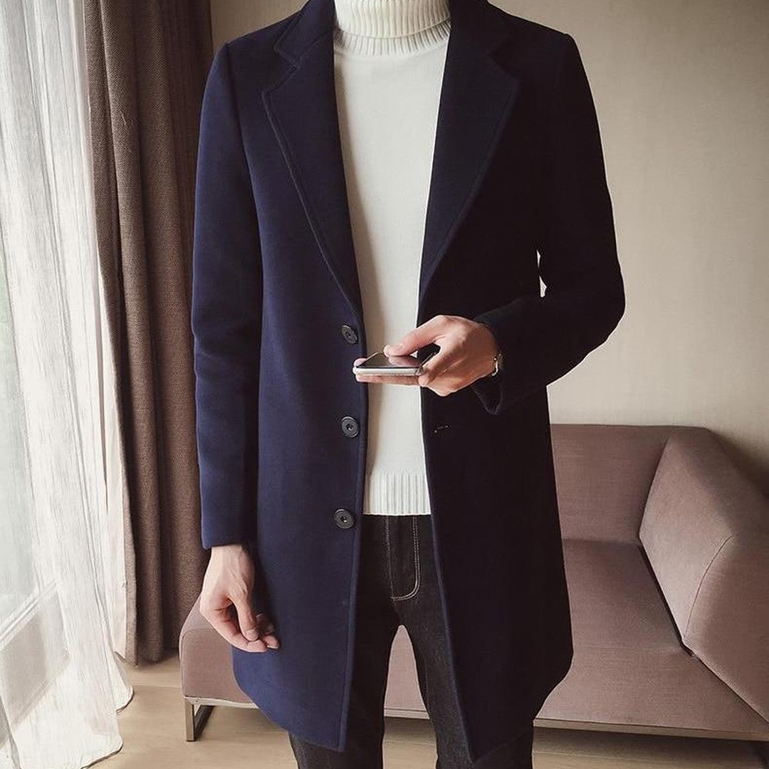 Grantley Court - Wool-Look Overcoat Single-Breasted Notch Lapel Button Front Longline