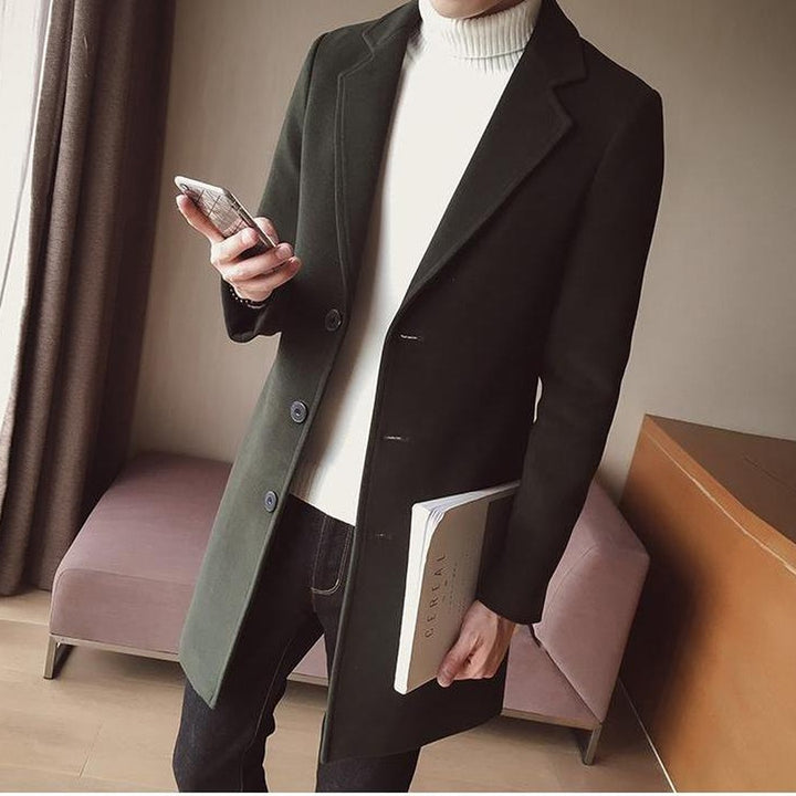 Grantley Court - Wool-Look Overcoat Single-Breasted Notch Lapel Button Front Longline