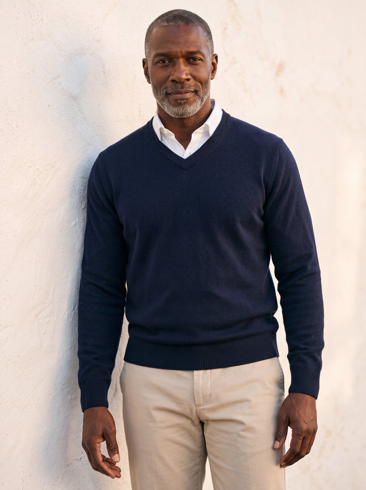 Classic V-Neck Lightweight Fine-Knit Sweater
