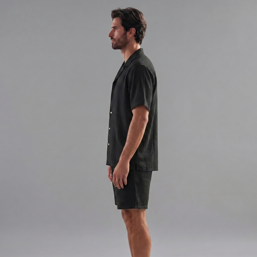 Ribbed Short Sleeve Shirt and Shorts Co-Ord Set