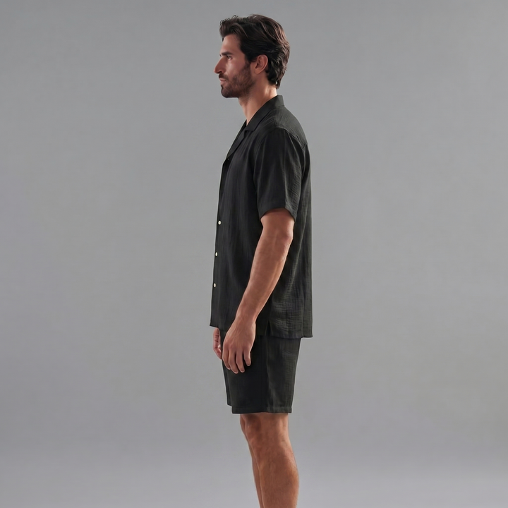 Ribbed Short Sleeve Shirt and Shorts Co-Ord Set