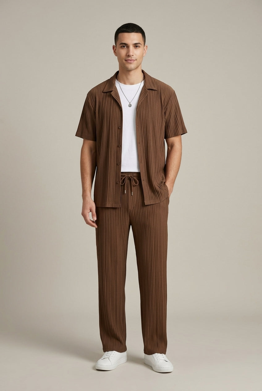 Textured Shirt and Tailored Drawstring Trousers Set