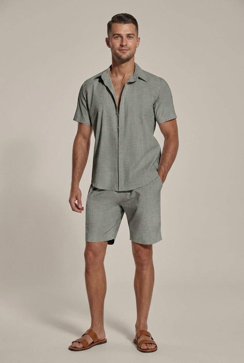 Linen-Look Short Sleeve Shirt and Shorts Set