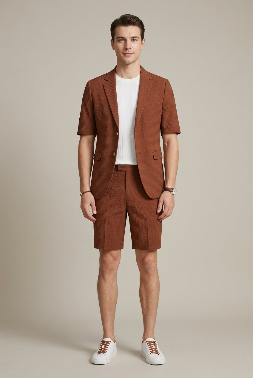 Short Sleeve Lapel Blazer and Shorts Set