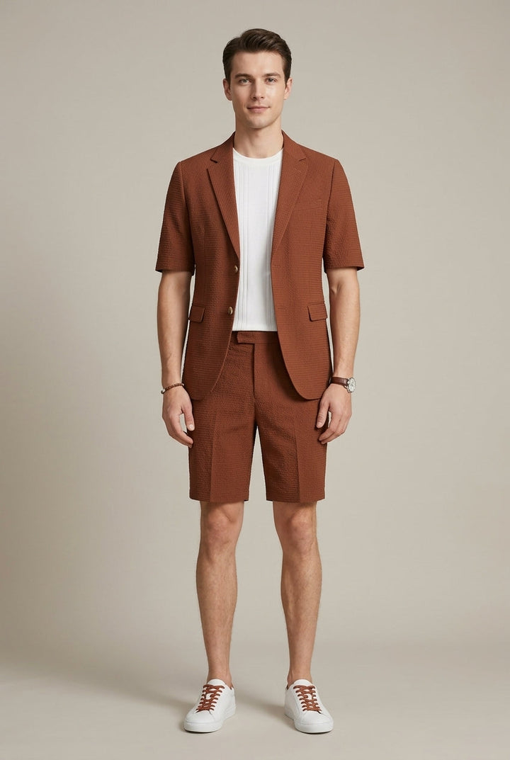 Short Sleeve Lapel Blazer and Shorts Set