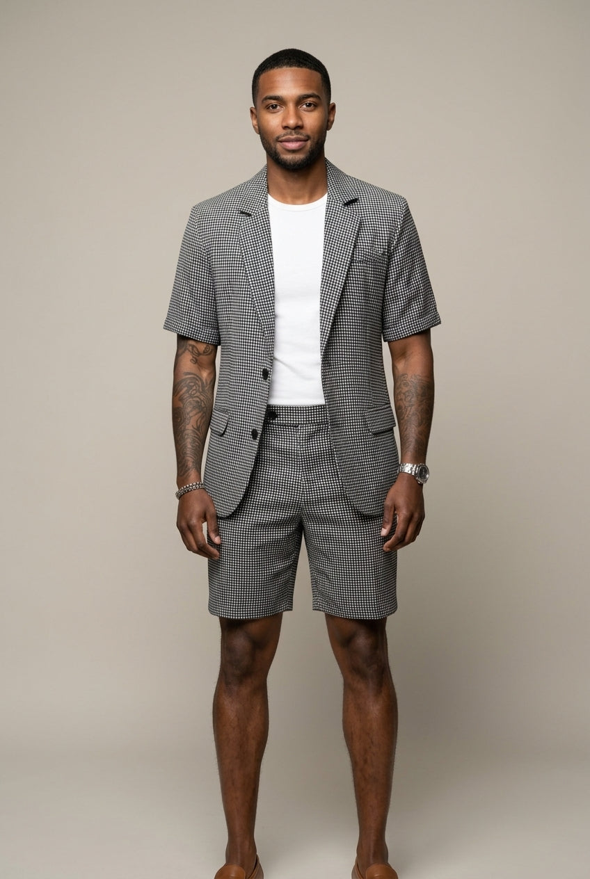 Check Short Sleeve Blazer and Shorts Set