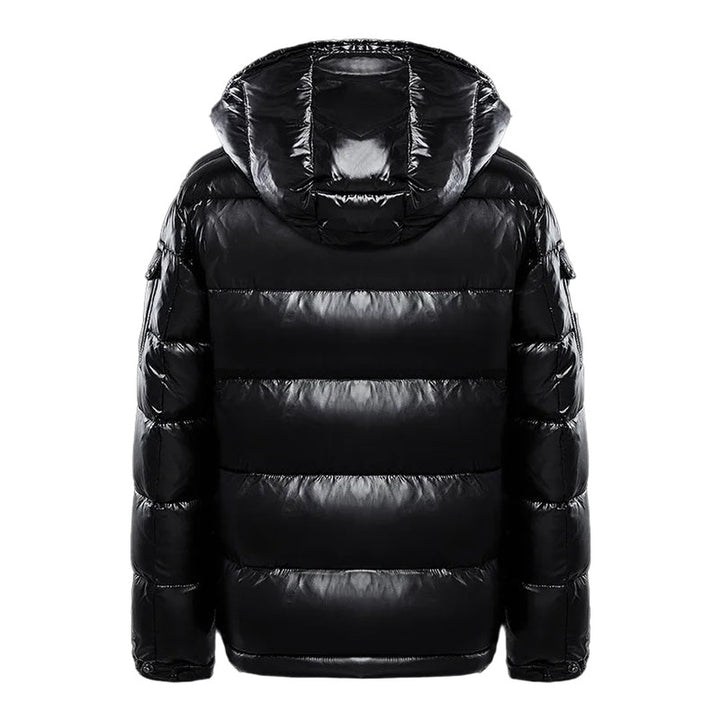 Hollinwood - Glossy Hooded Puffer Jacket Detachable Hood Quilted Channels Front Zip